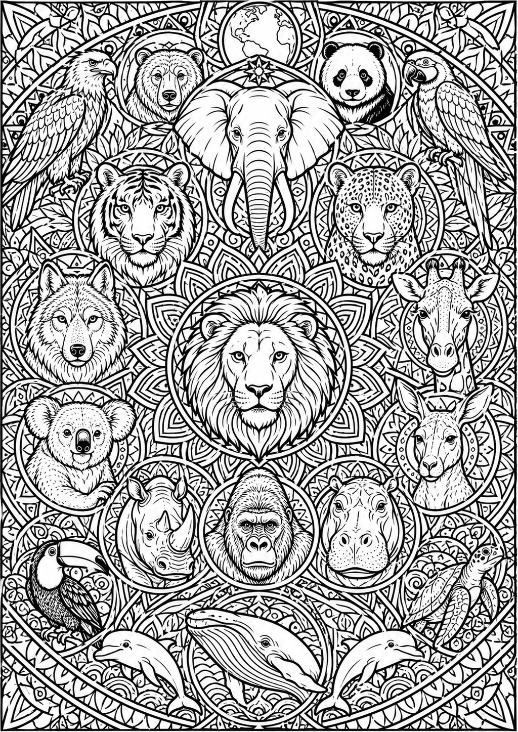 🦁 Mandalas de Animales del Mundo — 60 Diseños para Colorear y Relajarte