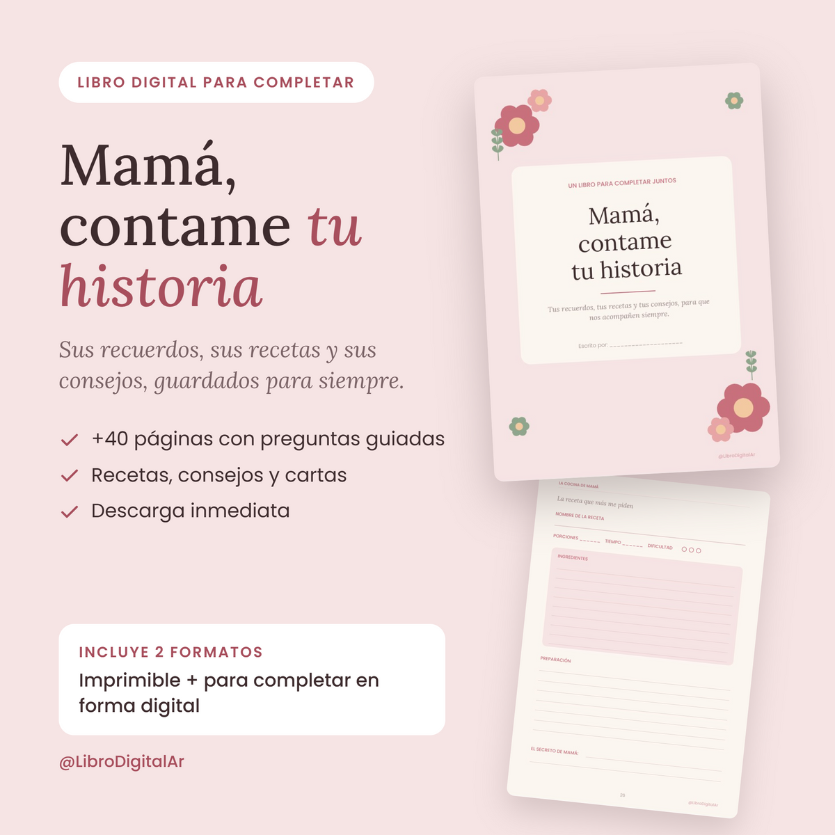 Mamá, contame tu historia · Libro para completar con sus recuerdos (Imprimible + Digital)