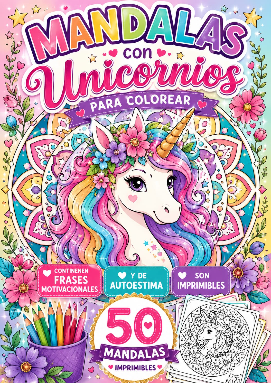 🦄 50 Mandalas de Unicornios para Colorear — Magia y Calma para Niños