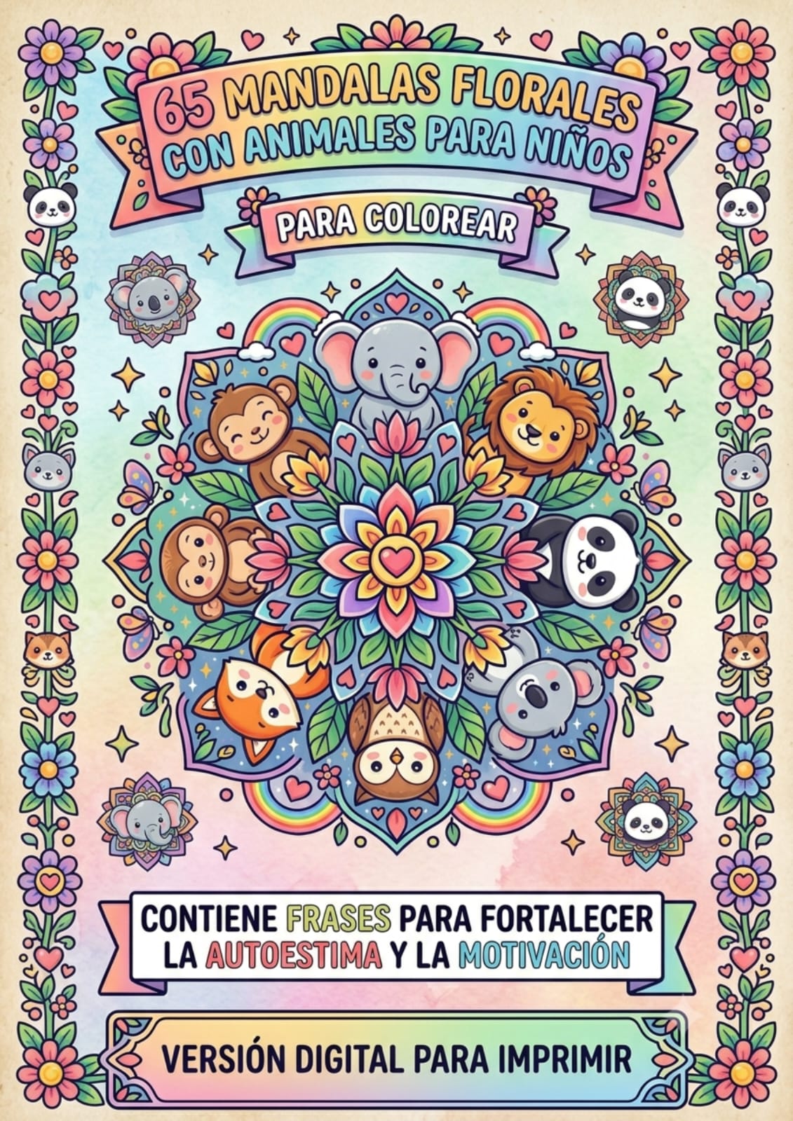 65 Mandalas Florales con Animales para Niños — Para Colorear