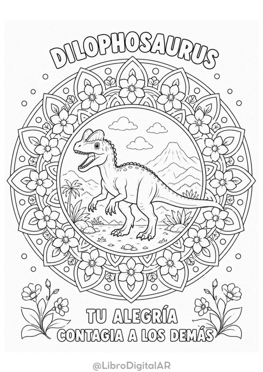 🦕 50 Mandalas de Dinosaurios para Colorear con frases motivacionales — Diversión y Calma para Niños