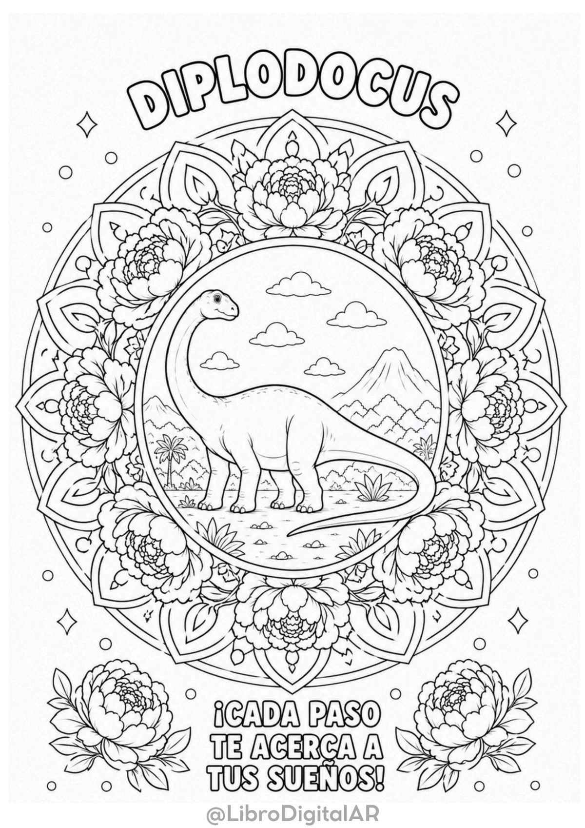 🦕 50 Mandalas de Dinosaurios para Colorear con frases motivacionales — Diversión y Calma para Niños