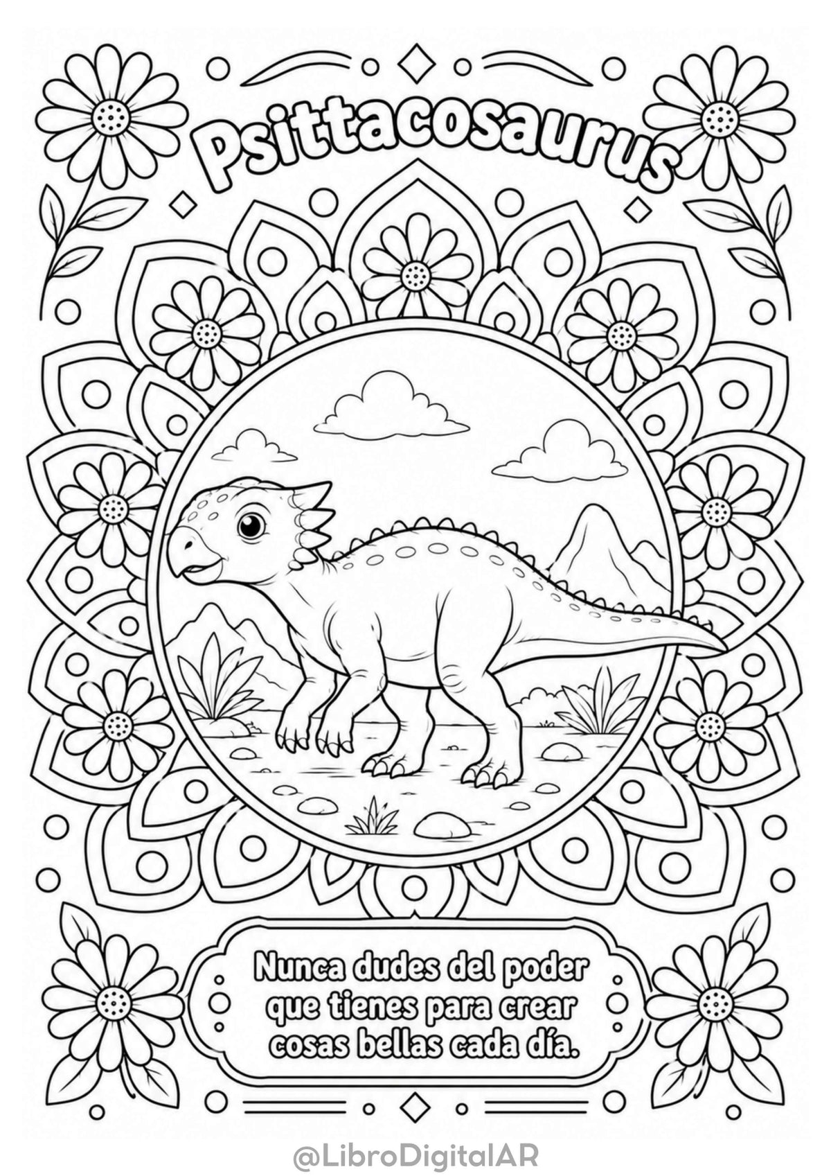 🦕 50 Mandalas de Dinosaurios para Colorear con frases motivacionales — Diversión y Calma para Niños