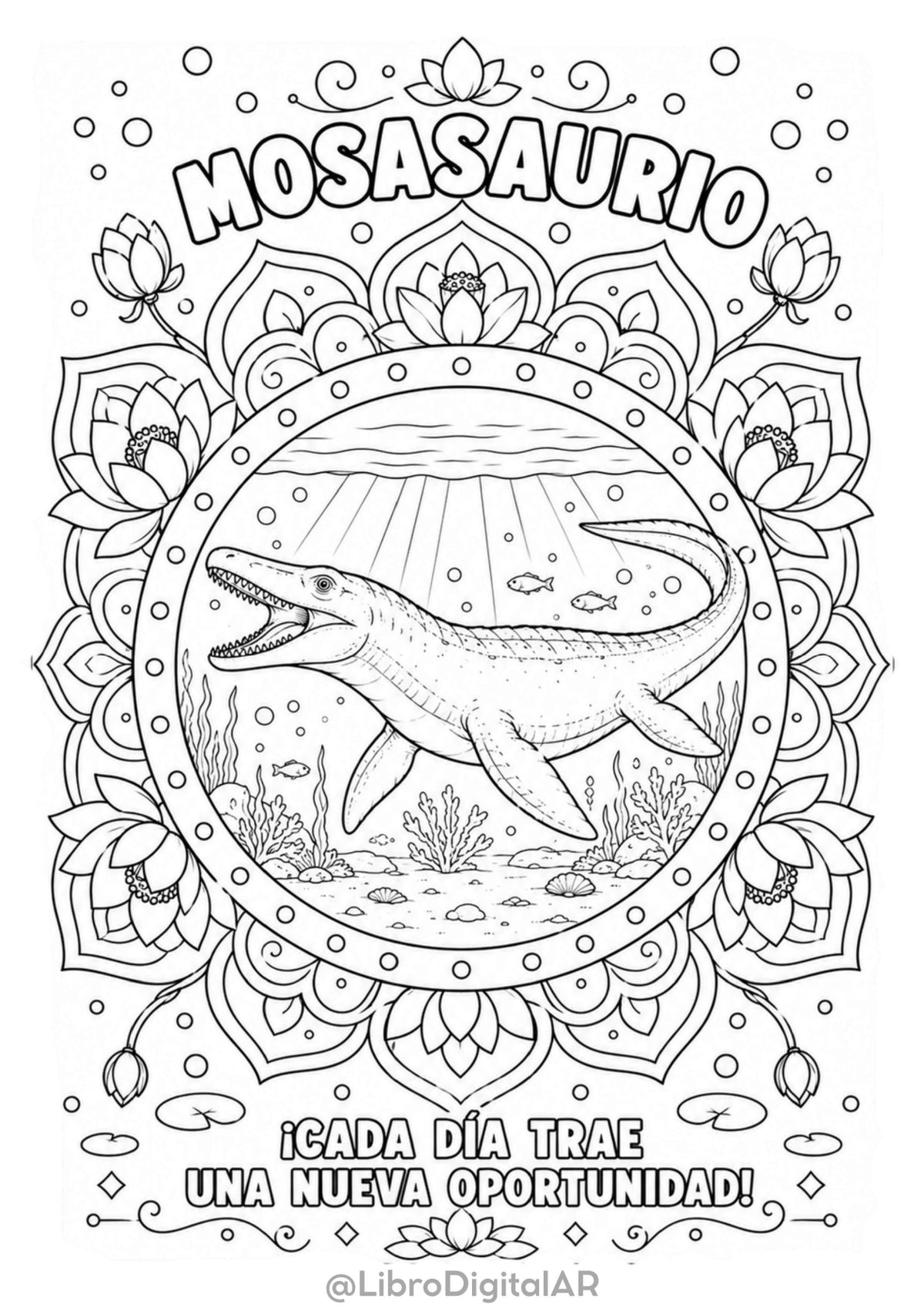 🦕 50 Mandalas de Dinosaurios para Colorear con frases motivacionales — Diversión y Calma para Niños