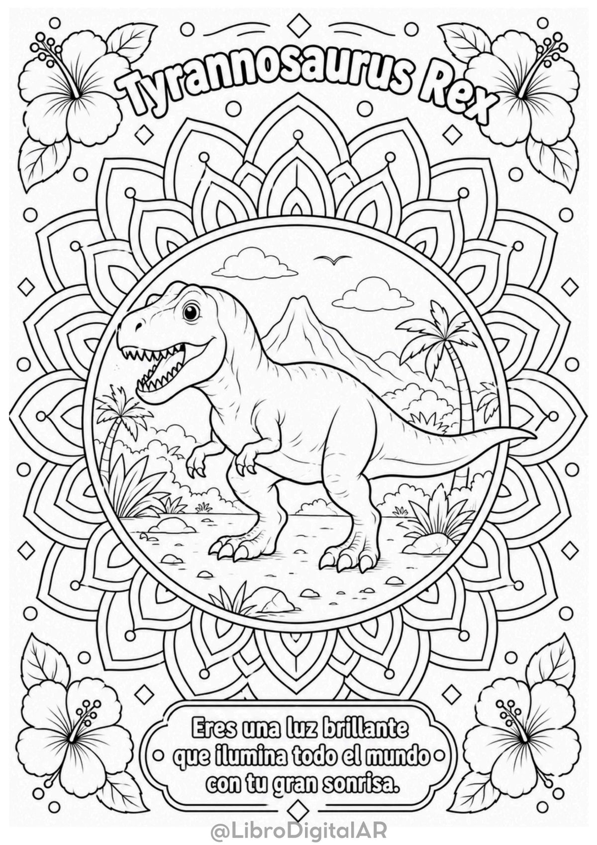 🦕 50 Mandalas de Dinosaurios para Colorear con frases motivacionales — Diversión y Calma para Niños