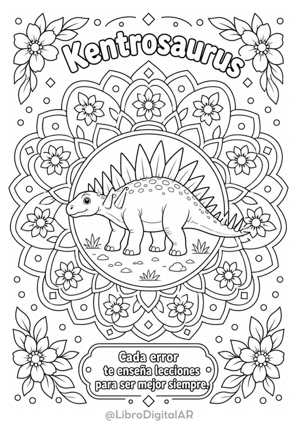 🦕 50 Mandalas de Dinosaurios para Colorear con frases motivacionales — Diversión y Calma para Niños