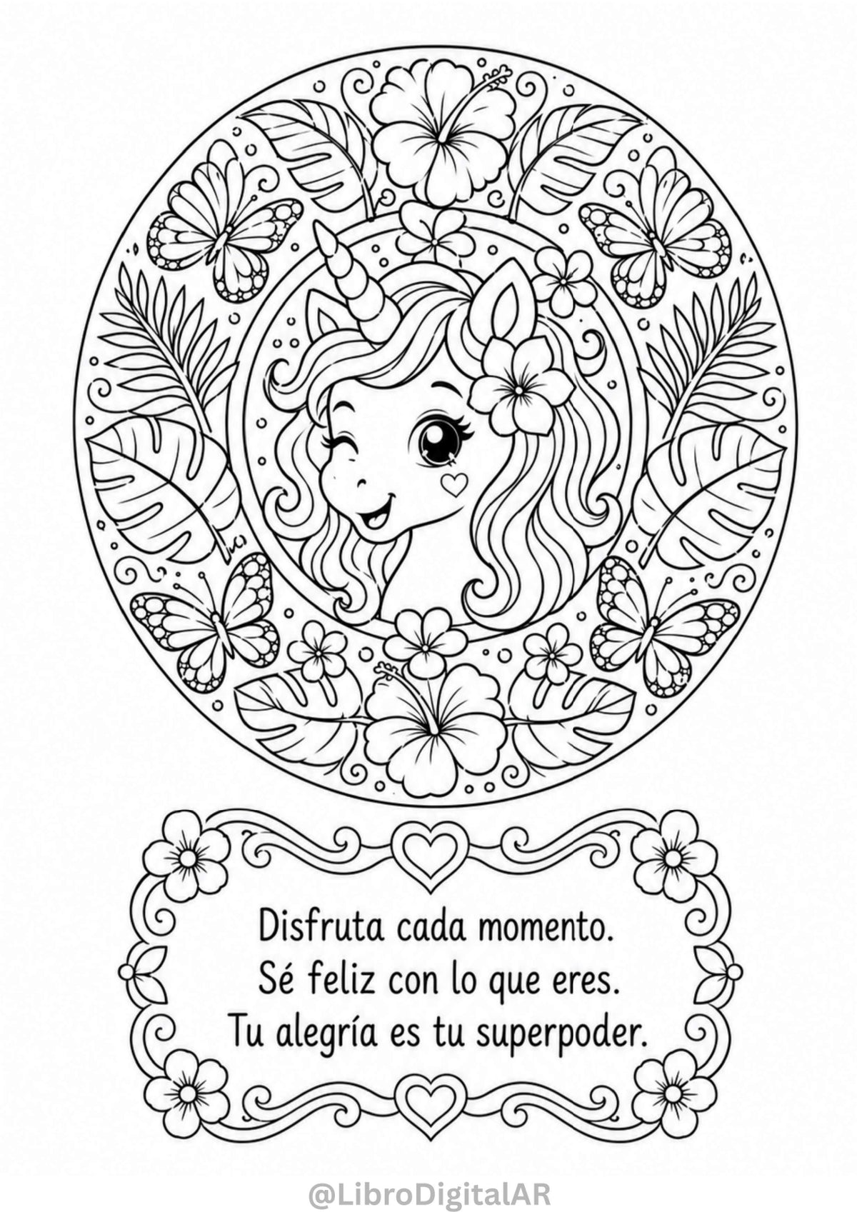 🦄 50 Mandalas de Unicornios para Colorear con frases motivacionales — Magia y Calma para Niños