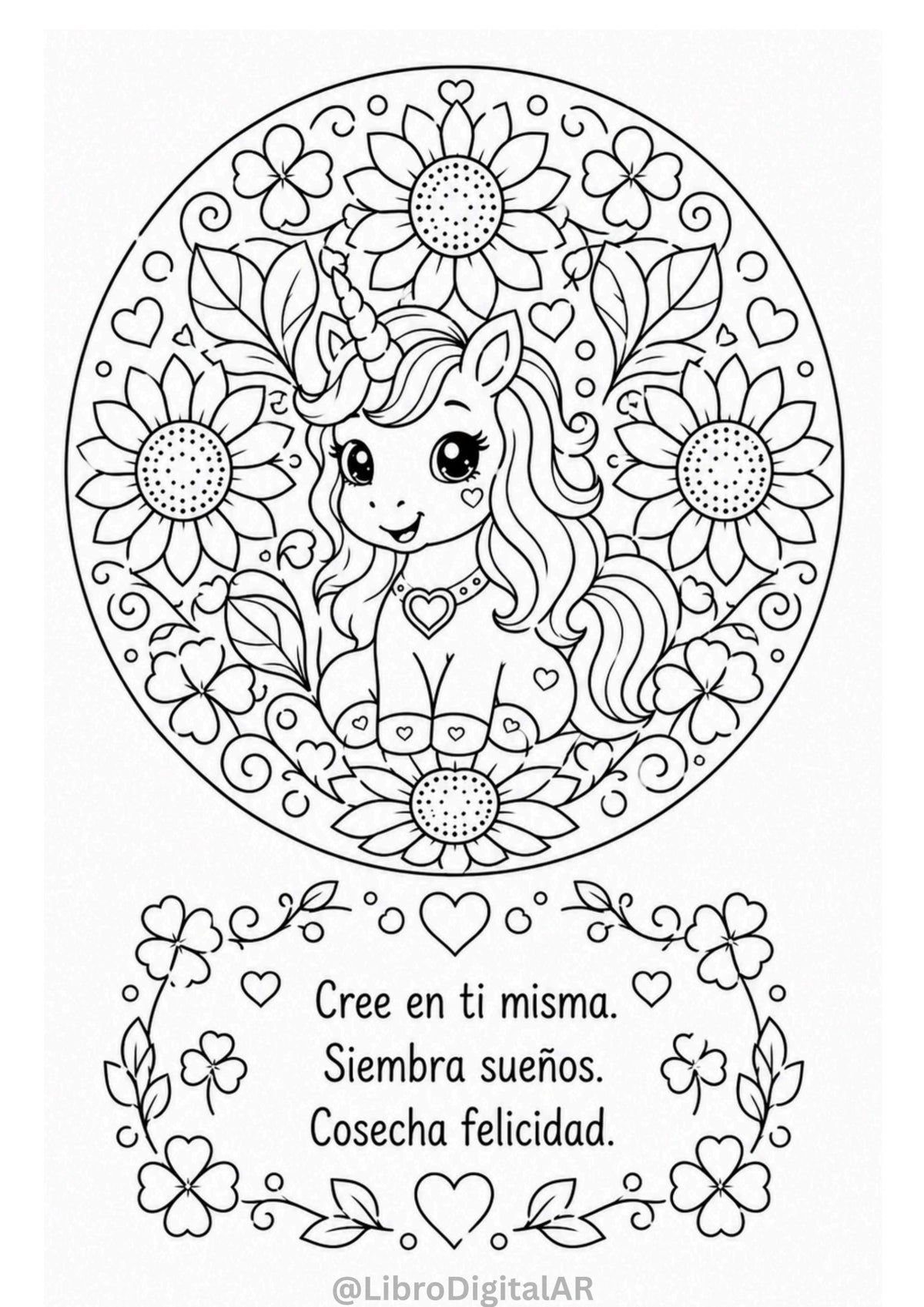 🦄 50 Mandalas de Unicornios para Colorear con frases motivacionales — Magia y Calma para Niños
