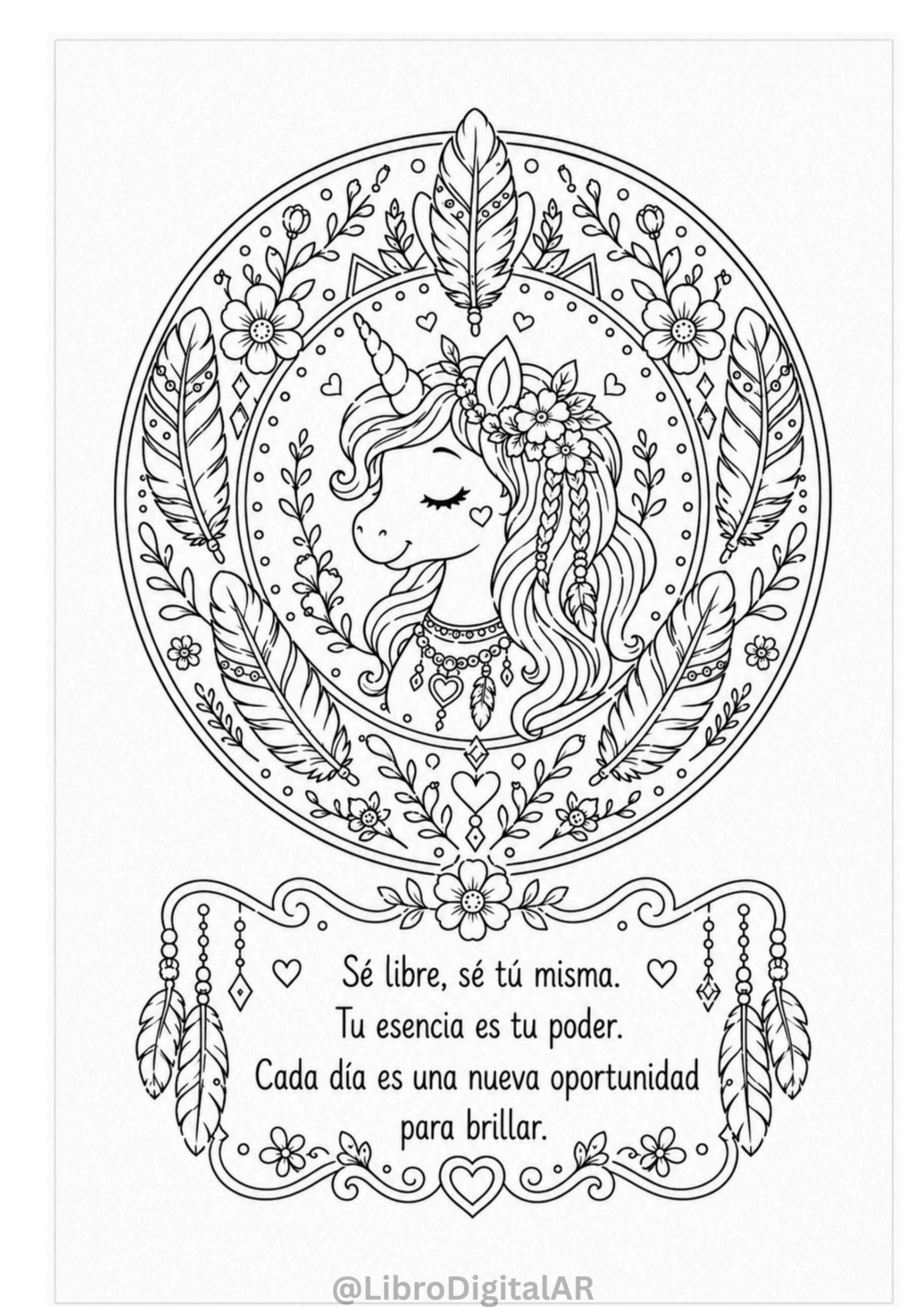 🦄 50 Mandalas de Unicornios para Colorear con frases motivacionales — Magia y Calma para Niños